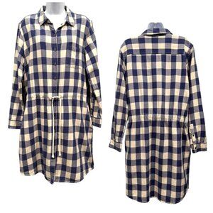 GH Bass Gingham Plaid Shirt Dress Blue White Womens L Preppy Nautical‎ Normcore